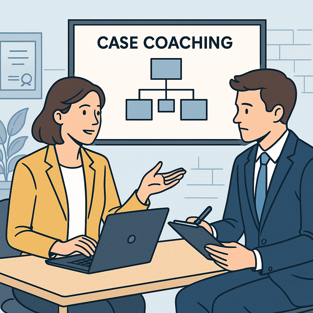 Candidate practicing interview case coaching session with mentor